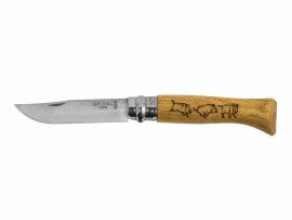 Knife Opinel 8 Closing Inox Beech Boar motif