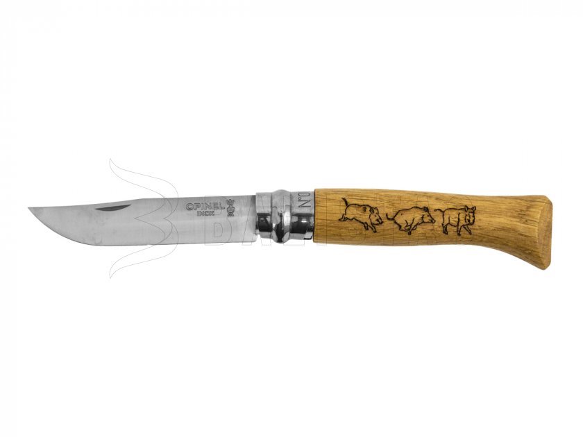 Knife Opinel 8 Closing Inox Beech Boar motif