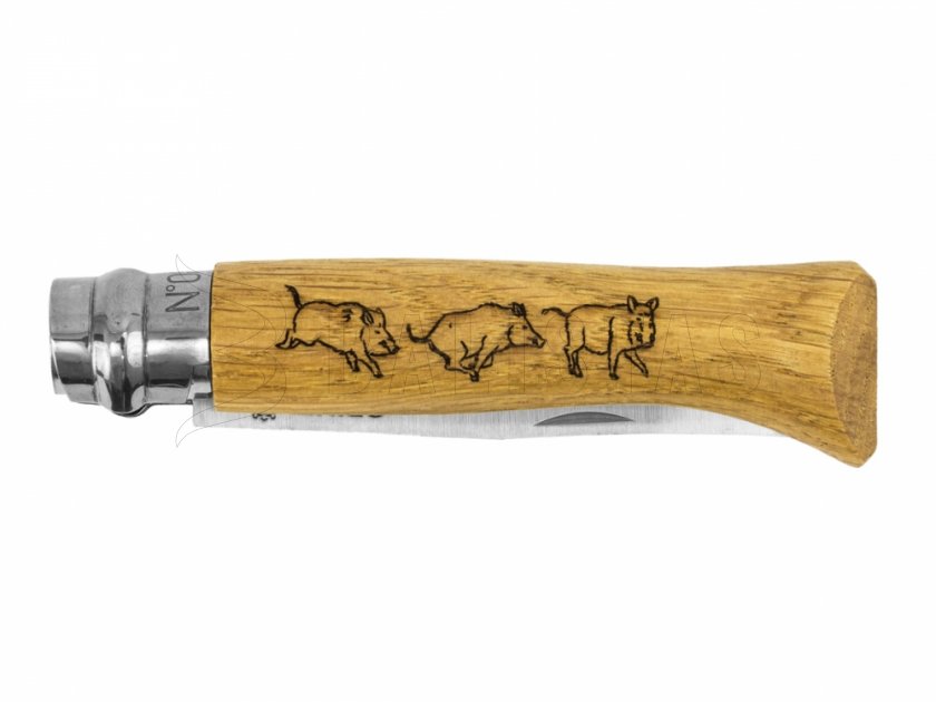 Knife Opinel 8 Closing Inox Beech Boar motif