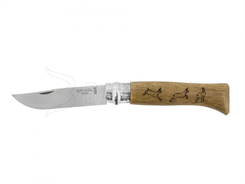 Opinel 8 Closing Knife Inox Beech Chamois motif