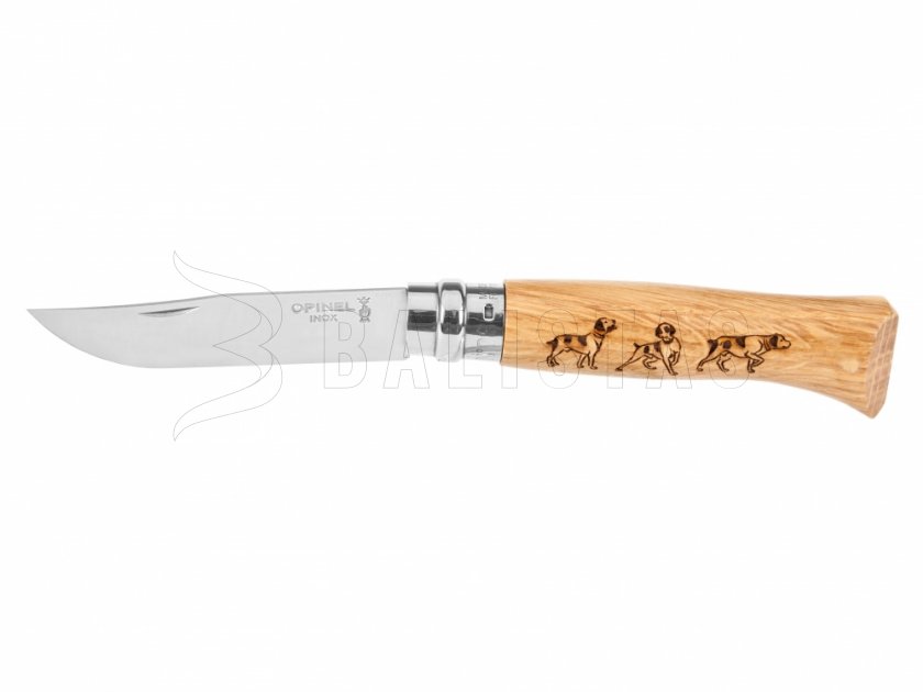 Knife Opinel 8 Inox Closing Knife Beech Dog motif