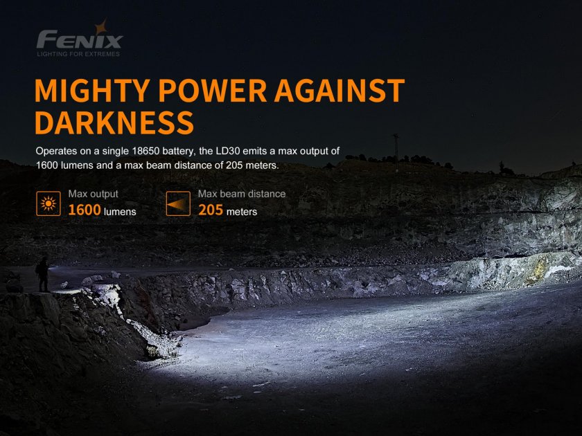 Flashlight Fenix LD30 + USB accumulator 3500 mAh