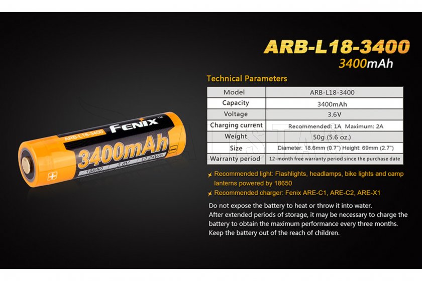 Rechargeable Battery Fenix 18650 3400 mAh (Li-ion) 6