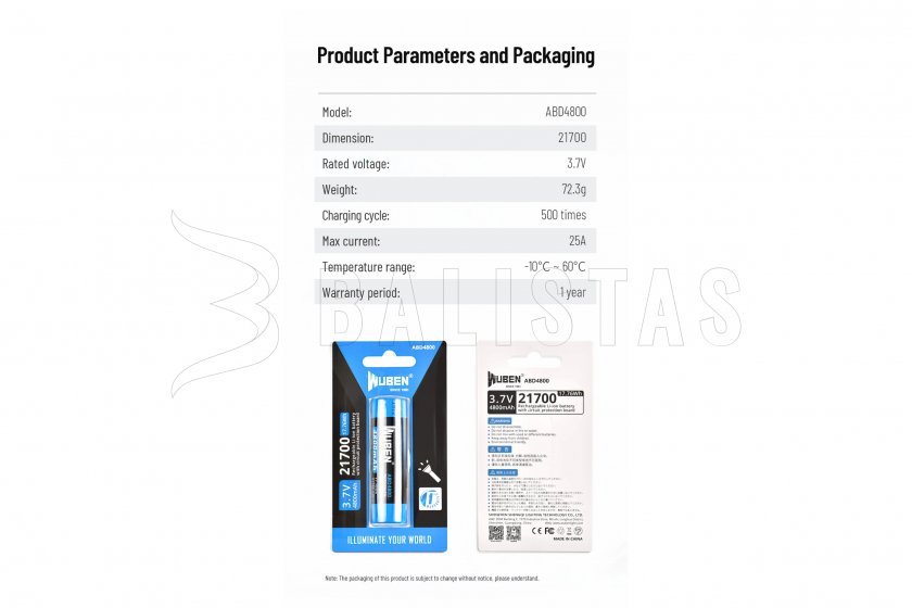 Battery Wuben 21700 B Li-Ion 4800mAh