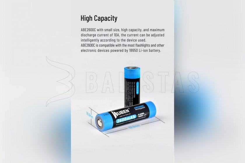 Battery Wuben 2600B/18650 Li-Ion 2600mAh